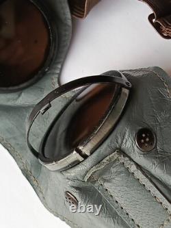 WW2 German Army Wehrmacht Soldier Leather Dust Sun Goggles with Pouches