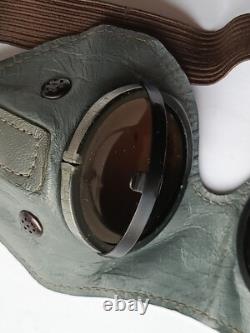 WW2 German Army Wehrmacht Soldier Leather Dust Sun Goggles with Pouches