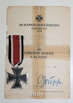 WW2 German EK2 and Certificate Volks Art 388 Battle Bulge & Remagen Bridge