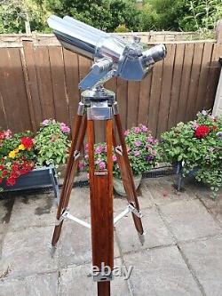 WW2 German Flak Binoculars WWII Flak 10x80 FLAKGLAS, Polished on a wooden tripod