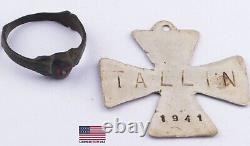 WW2 German RING Skull BONEs Tallin 1941 wwII Estonia IRON Cross TRENCH Art ARMY