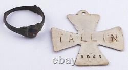WW2 German RING Skull BONEs Tallin 1941 wwII Estonia IRON Cross TRENCH Art ARMY