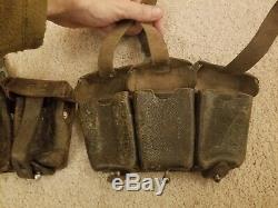 WW2 German army leather Y straps, original, complete with pouches