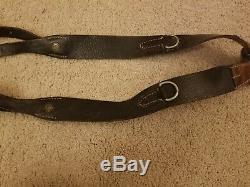 WW2 German army leather Y straps, original, complete with pouches