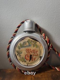 WWI WW1 Ornate Antique German Military Army Reserve Retired Flask Canteen With Art