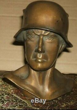 WWII Authentic Bronze German Army Wehrmacht Soldier Bust E. C. Zimmerman IN Hanau