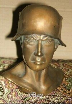 WWII Authentic Bronze German Army Wehrmacht Soldier Bust E. C. Zimmerman IN Hanau