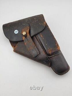WWII Era German Police Leather Belt Holster for Sauer 38H Pistol -Black Leather