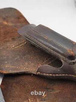 WWII Era German Police Leather Belt Holster for Sauer 38H Pistol -Black Leather
