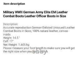 WWII German Army Elite EM Leather Combat Boots Leather Officer Boots in Size
