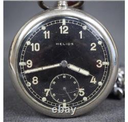 WWII German Army Pocket Watch Military HELIOSD59584H Black Dial Round Silver