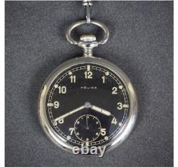 WWII German Army Pocket Watch Military HELIOSD59584H Black Dial Round Silver