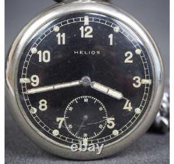 WWII German Army Pocket Watch Military HELIOSD59584H Black Dial Round Silver