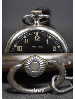 WWII German Army Pocket Watch Military HELIOSD59584H Black Dial Round Silver