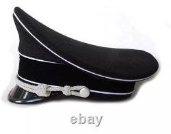 WWII German SS Elite Officer HAT Officer Army Wool Visor Crusher Cap Black