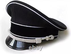 WWII German SS Elite Officer HAT Officer Army Wool Visor Crusher Cap Black
