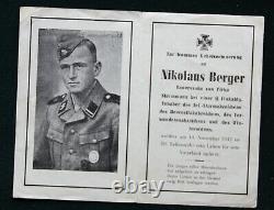 WWII German Sterbebild Death Card Elite Flak AA Nikolaus Berger Army Flak Badge