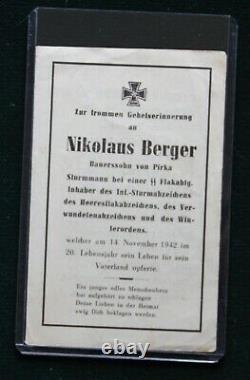 WWII German Sterbebild Death Card Elite Flak AA Nikolaus Berger Army Flak Badge