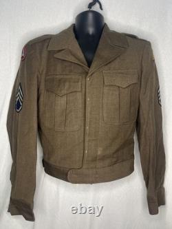 WWII Ike Jacket German Made Bullion 3rd Army and Bevo-weave 7th Army patches 36L