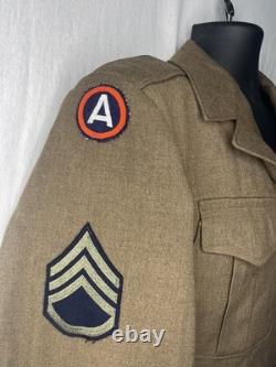 WWII Ike Jacket German Made Bullion 3rd Army and Bevo-weave 7th Army patches 36L