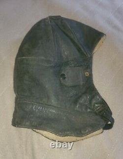 WWII RUSSIAN or GERMAN ARMY BROWN LEATHER WINTER PILOT AVIATOR HELMET HAT SIZE S