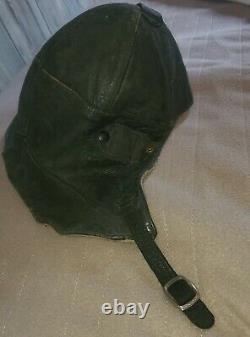 WWII RUSSIAN or GERMAN ARMY BROWN LEATHER WINTER PILOT AVIATOR HELMET HAT SIZE S