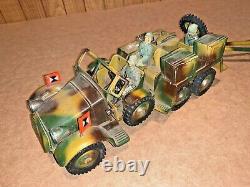 WWII TIN WIND UP ARMY VEHICLE w TOY GERMAN SOLDIERS CANNON LINEOL ELASTOLIN WW2