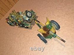 WWII TIN WIND UP ARMY VEHICLE w TOY GERMAN SOLDIERS CANNON LINEOL ELASTOLIN WW2