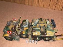 WWII TIN WIND UP ARMY VEHICLE w TOY GERMAN SOLDIERS CANNON LINEOL ELASTOLIN WW2
