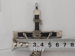 WWII WW2 German Army Wehrmacht Officer Pectoral Cross Skull Pendant Relic! B33