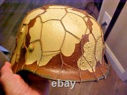 WWll German Army Camo Helmet withChicken Wire and Fine Leather Liner Unused Nice