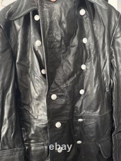 WWll WW2 german officers black leather greatcoat by STURM MADE IN GERMANY sz52