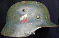 Ww2 German Model 1935 Double Decal Heer Army Helmet Et68 Large Size Chinstrap