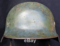 Ww2 German Model 1935 Double Decal Heer Army Helmet Et68 Large Size Chinstrap