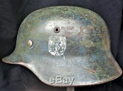 Ww2 German Model 1935 Double Decal Heer Army Helmet Et68 Large Size Chinstrap