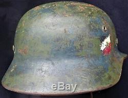 Ww2 German Model 1935 Double Decal Heer Army Helmet Et68 Large Size Chinstrap