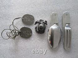 Ww2 Us Marine Dog Tag Officers Hat Sterling Badge German Army Folding Fork Spoon