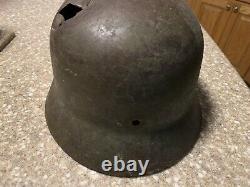 100% Original German World War 2 Ww2 Allemand Heer Army Helmet Bataille Endommagée