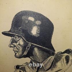 Affiche encadrée de soldats solides de l'armée allemande de la Seconde Guerre mondiale 100 % originale
