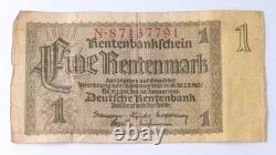 Allemagne 1 Rentenmark 1937 Berlin Anneau Seconde Guerre mondiale Ensemble WWII Pendentif Allemagne Billet de banque Armée