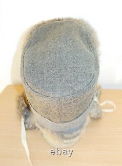 Allemand Army Ww2 Repro East Front Real Rabit Fur Ushanka Hat Sz59 7 3/8