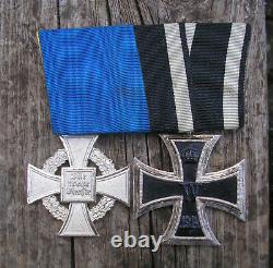 Allemand Ww1 Médaille + Ww2 Monté Médaille De Service-long Original