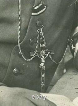 Antique 1940 Officier De Guerre Militaire Allemand Crucifix Wwii Armée Pectoral Croix Relique