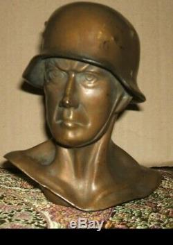 Armée Allemande Bronze Seconde Guerre Mondiale Authentique Soldat De La Wehrmacht Buste E. C. Zimmerman À Hanau