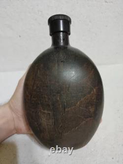Authentique gourde tropicale en résine de bois marquée de la DAK de l’armée allemande de la Seconde Guerre mondiale, en noix de coco