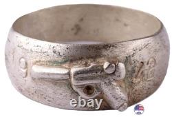 Bague allemande 1942 Force Wehrmacht Armée WWII Pistolet Parabellum Luger P08 T12