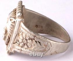 Bague allemande de la Seconde Guerre mondiale en argent 830, insigne photo ours de la Wehrmacht de l'armée allemande
