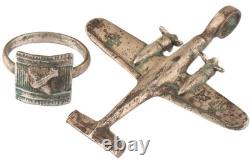 Bague de pilote allemand Luftwaffe WW2 pendentif bombardier bimoteur Allemagne ensemble armée WWII