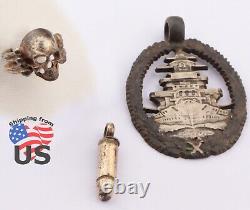 Bague en forme de crâne d'armée pour hommes Goth WW2 Pendentif allemand de la marine de la Seconde Guerre mondiale Cuirassé Krieg.