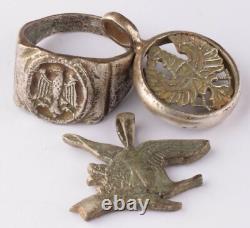 Bague sigillaire de l'armée avec aigle allemand en argent, pendentif Tirol pendant la Seconde Guerre mondiale, taille 11.5.
